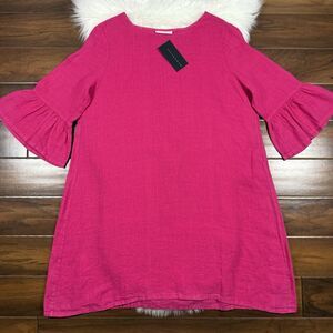 Bryn Walker Women's Size Large Pink Lantana Linen Bell Sleeve Phryne Shift Dress